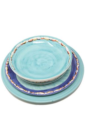 Piiatto piano con conchiglia L'Oasi ceramiche | PIATTOFOSSILEPIANOBLU
